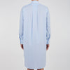 View 3 of product The Turnbull & Asser Sky Blue Micro-Check Cotton Nightshirt features white piping on the collar, button placket, and pocket, a subtle check pattern, and a visible label inside the collar.