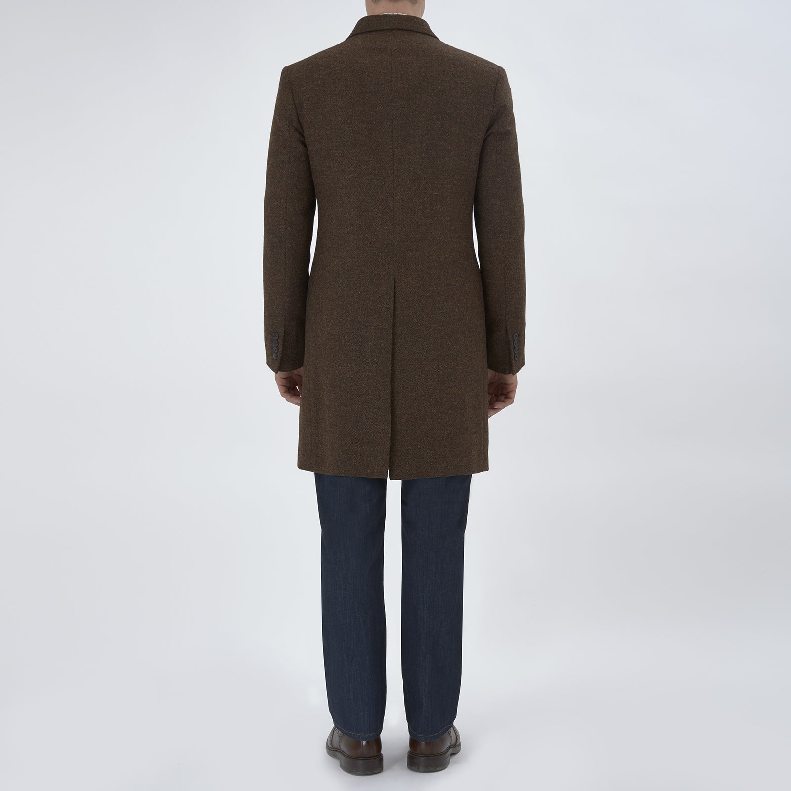 View 3 of product The Hopton Brown Herringbone Wool Coat by Turnbull & Asser is displayed against a white background.