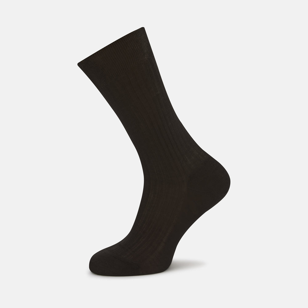 A single Chocolate Brown Short Cotton Sock from Turnbull & Asser is displayed upright against a plain white background, crafted for comfort and style.