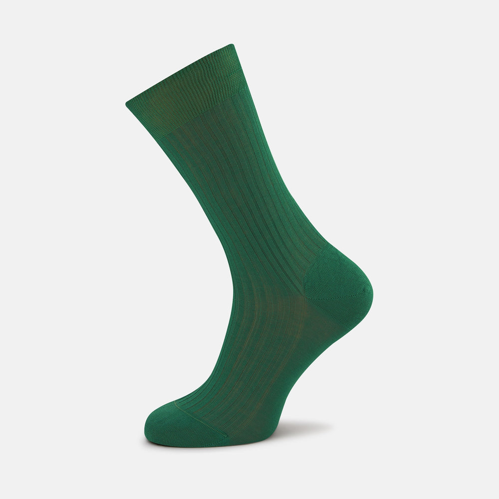 A single Clover Green Short Pure Cotton Sock by Turnbull & Asser, featuring a ribbed texture and crafted from premium cotton, is displayed against a plain white background.