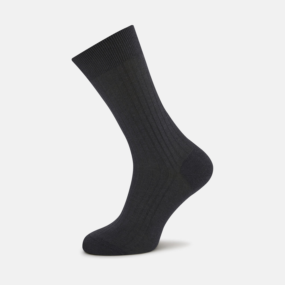 A single Turnbull & Asser Dark Grey Short Cotton Sock for men is displayed upright against a plain light background.