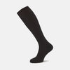 View 1 of product The Turnbull & Asser Chocolate Brown Long Merino Wool Sock is displayed on a white background, positioned as if worn, showcasing its subtle ribbed texture—highlighting the refined elegance of luxury men's socks.