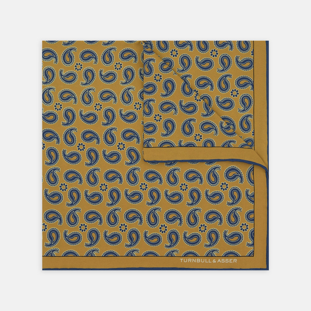 Yellow and Navy Swing Paisley Silk Pocket Square