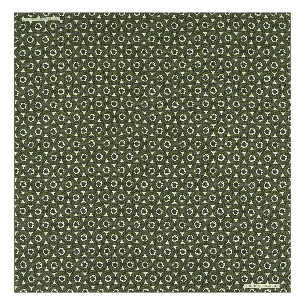 Green Geometric Flowers Silk Pocket Square
