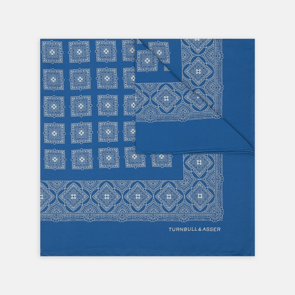 Turquoise Classical Medallion Silk Pocket Square