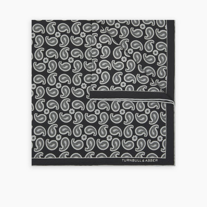 Monochrome Paisley Mill Silk Pocket Square Image 2