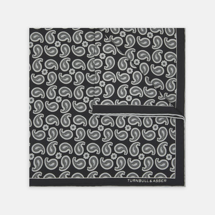 Monochrome Paisley Mill Silk Pocket Square