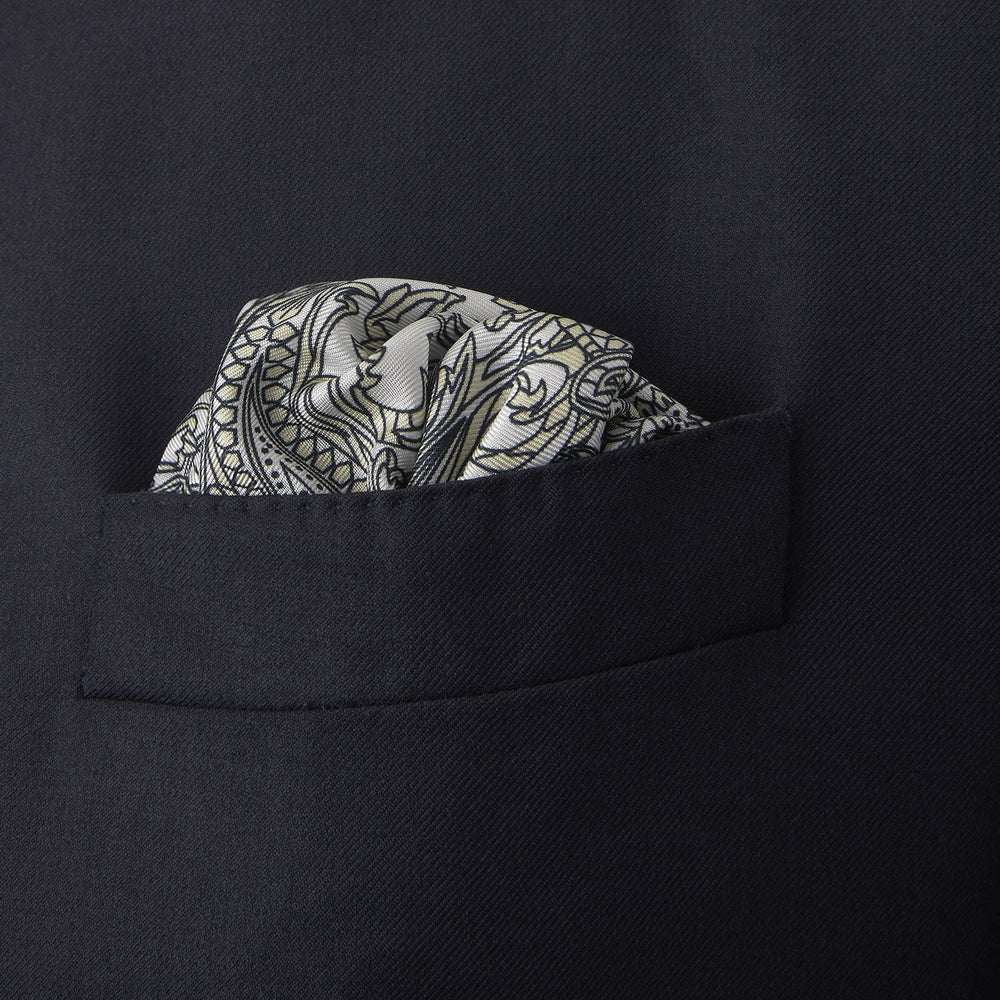 White and Yellow House Paisley Silk Pocket Square