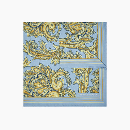 Light Blue and Yellow Large Paisley Silk Pocket Square Image 4