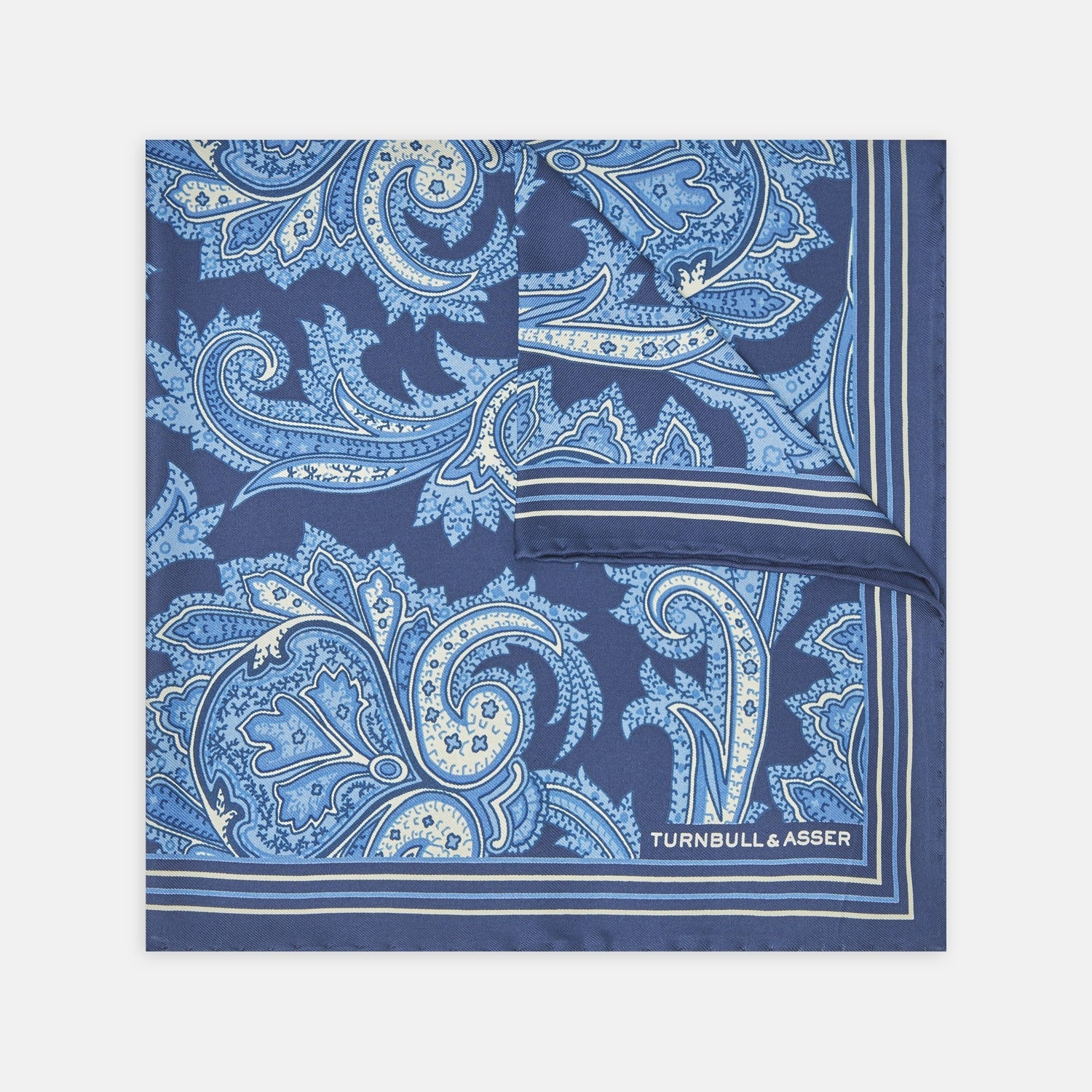 Blue Large Paisley Silk Pocket Square
