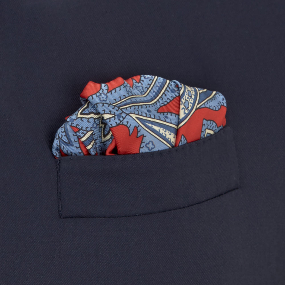 Red and Blue Large Paisley Silk Pocket Square