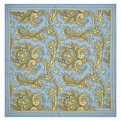 Light Blue and Yellow Large Paisley Silk Pocket Square