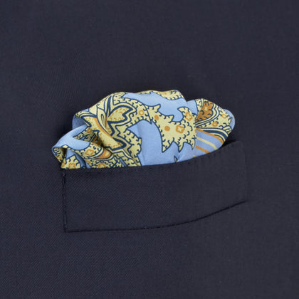 Light Blue and Yellow Large Paisley Silk Pocket Square Image 3