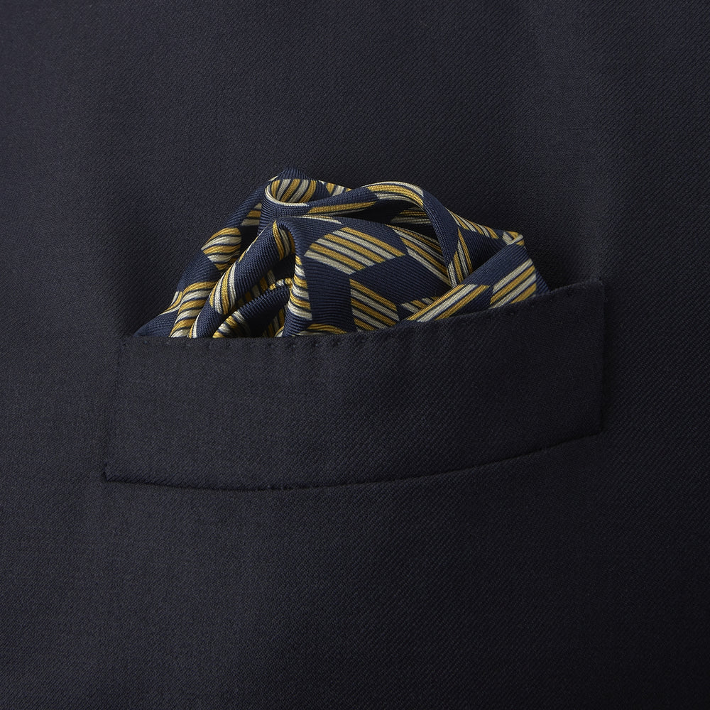 Blue and Gold Arrow Silk Pocket Square