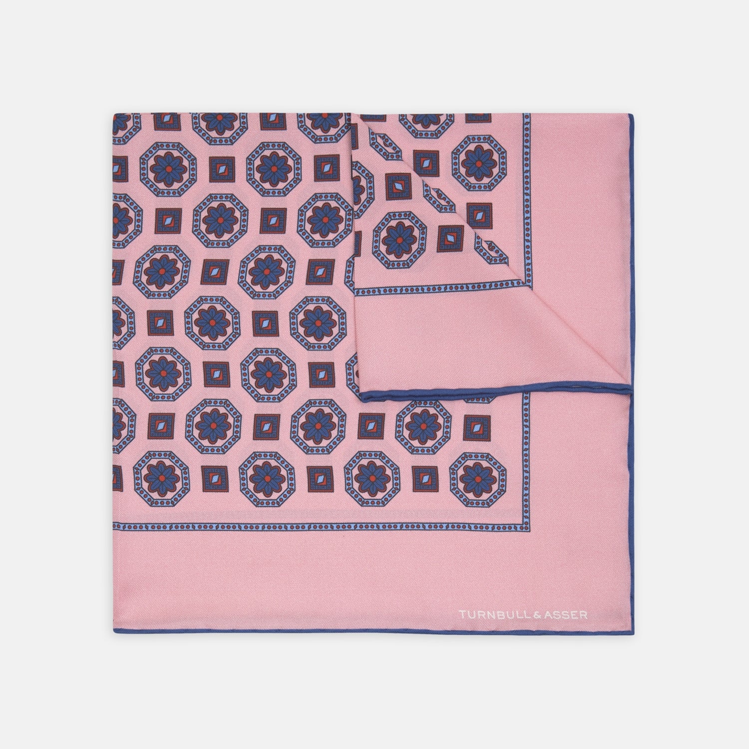 Navy and Pink Medallion Silk Pocket Square
