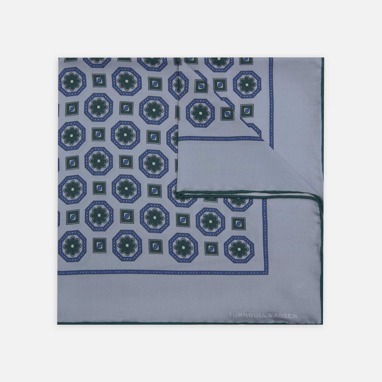 Pastel Blue and Green Medallion Silk Pocket Square