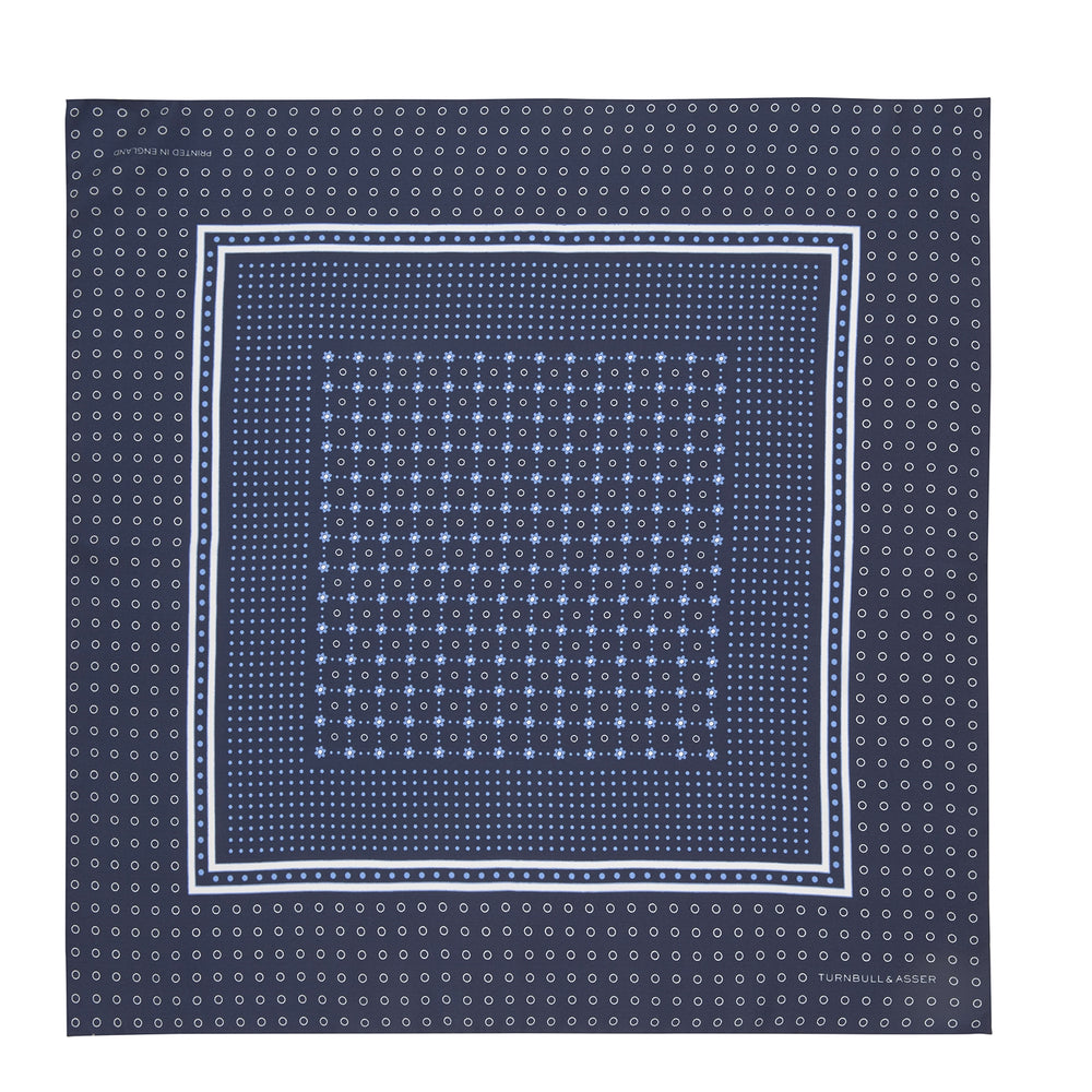 Navy Dotted Floral Silk Pocket Square