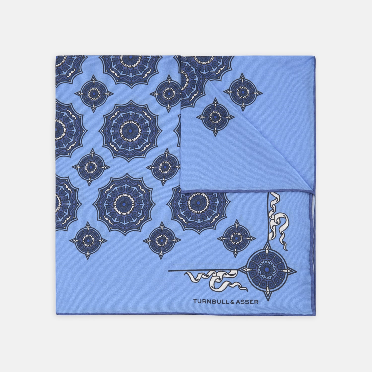 Sky Blue and Navy Compass Silk Pocket Square