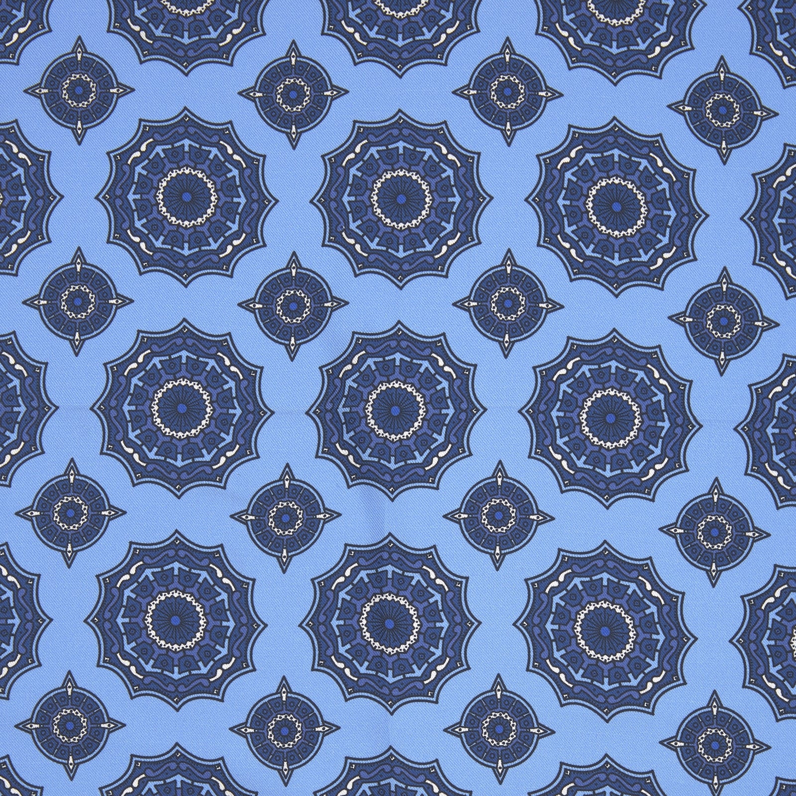 Sky Blue and Navy Compass Silk Pocket Square