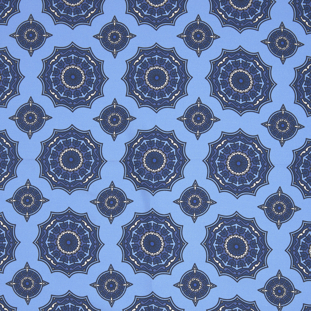 Sky Blue and Navy Compass Silk Pocket Square