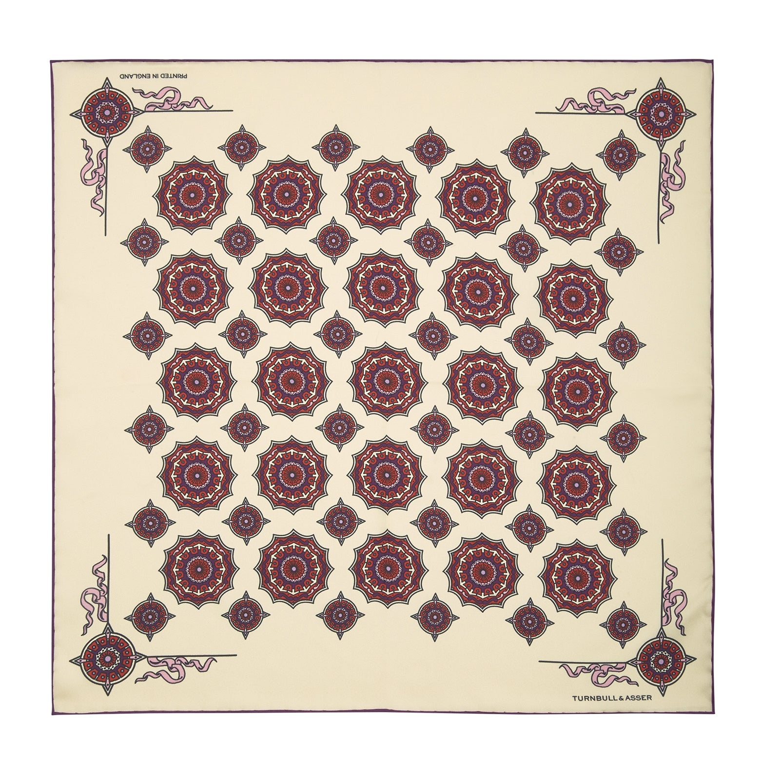 Cream, Crimson and Purple Compass Silk Pocket Square