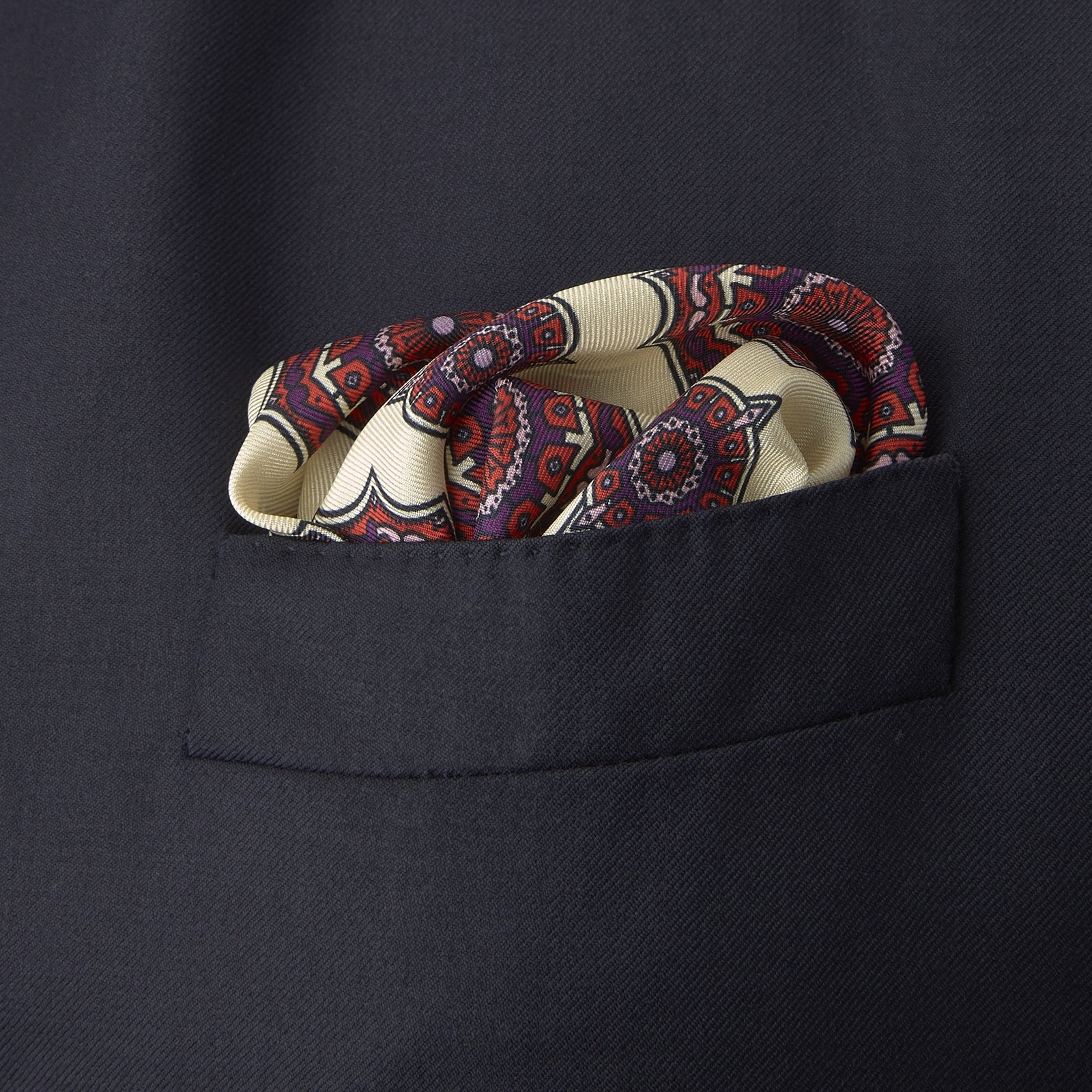 Cream, Crimson and Purple Compass Silk Pocket Square