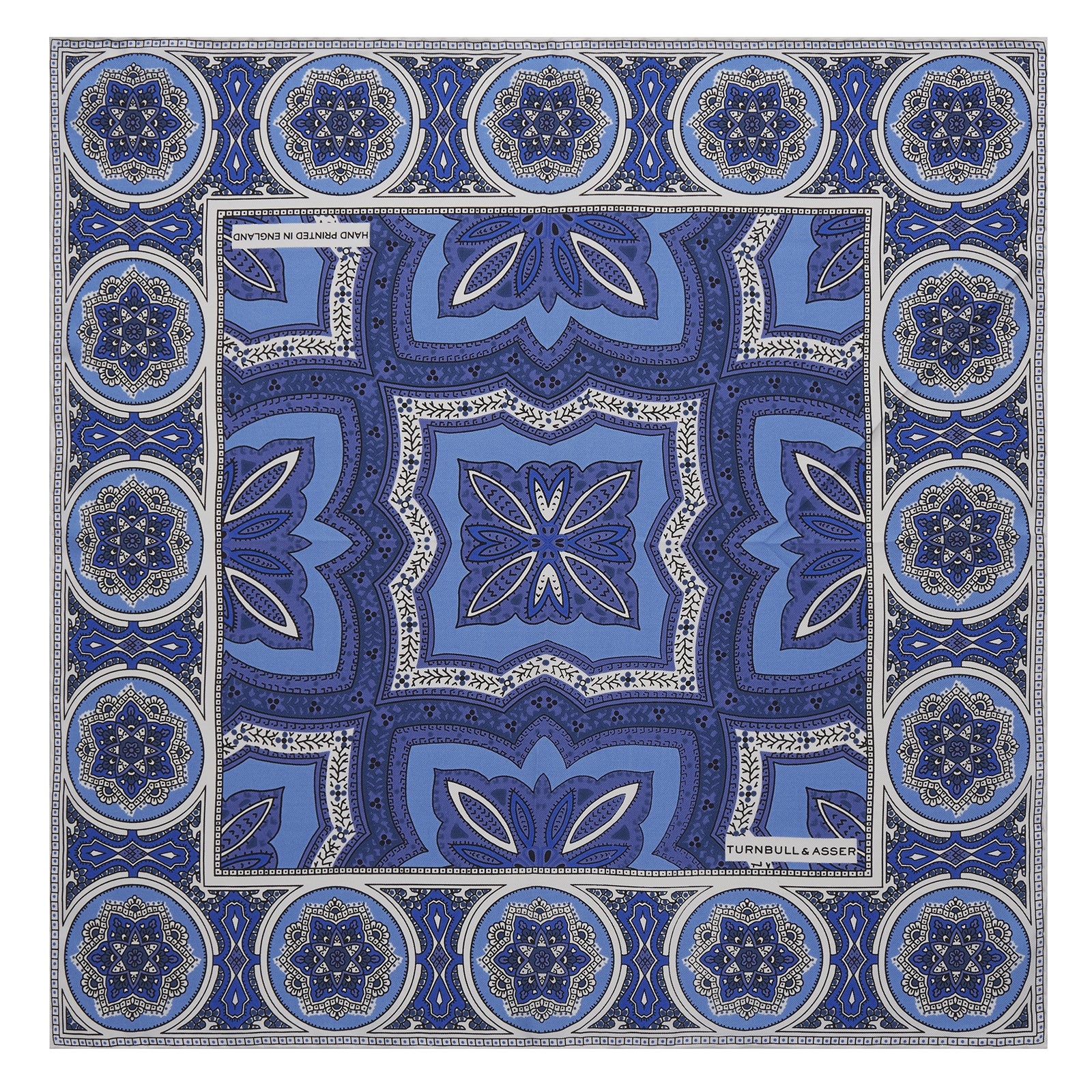 Blue Tiled Medallion Silk Pocket Square