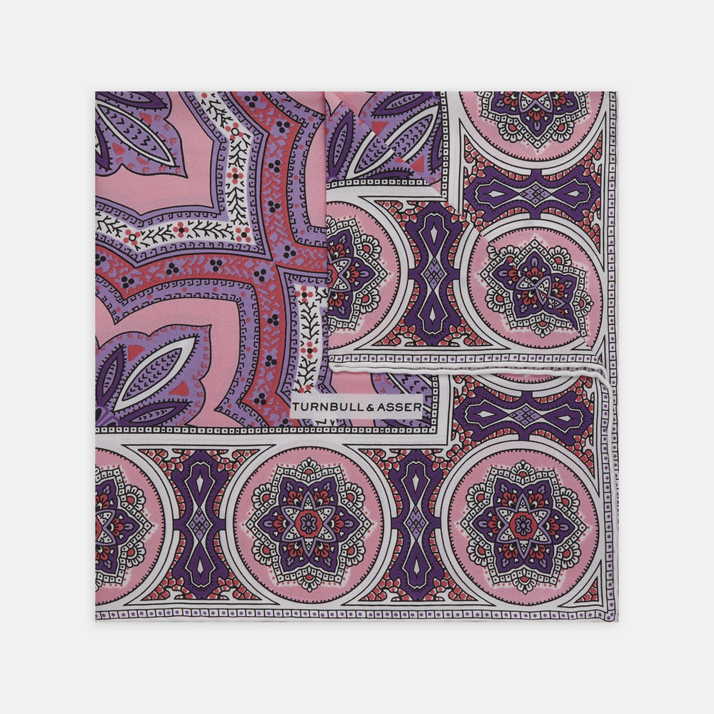 Pink Tiled Medallion Silk Pocket Square