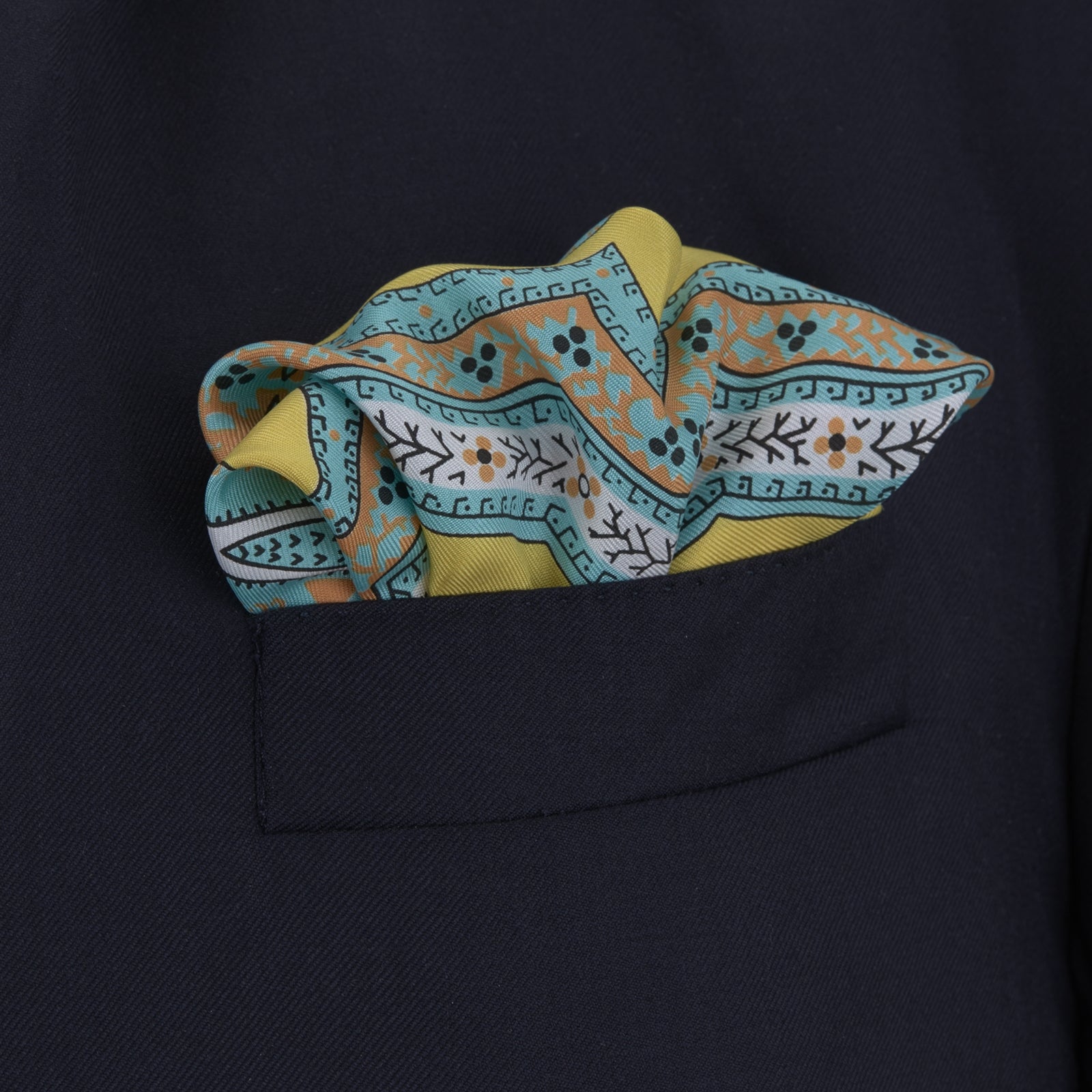 Yellow Tiled Medallion Silk Pocket Square