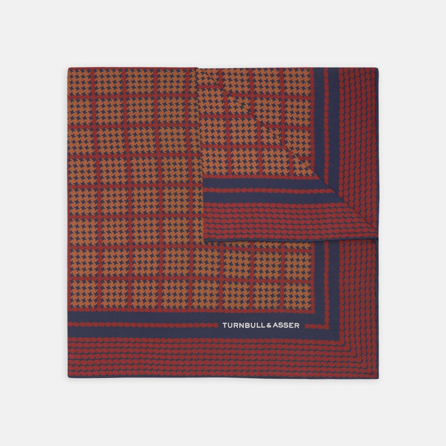 Red and Navy Houndstooth Check Silk Pocket Square