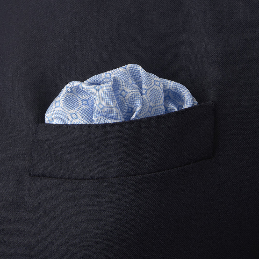 Blue Checkerboard Silk Pocket Square