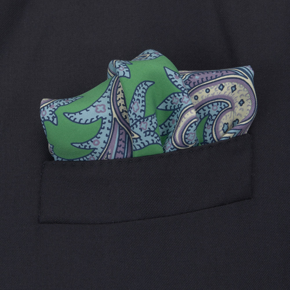 Green and Purple Large Paisley Silk Pocket Square