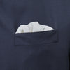 View 4 of product The Turnbull & Asser White House Paisley Hand-Rolled Silk Pocket Square is shown neatly folded to reveal both sides of its white woven fabric, ideal for black tie, set against a light gray background.