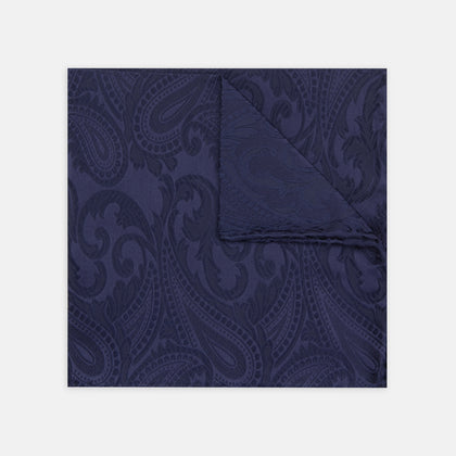 Navy House Paisley Hand-Rolled Silk Pocket Square