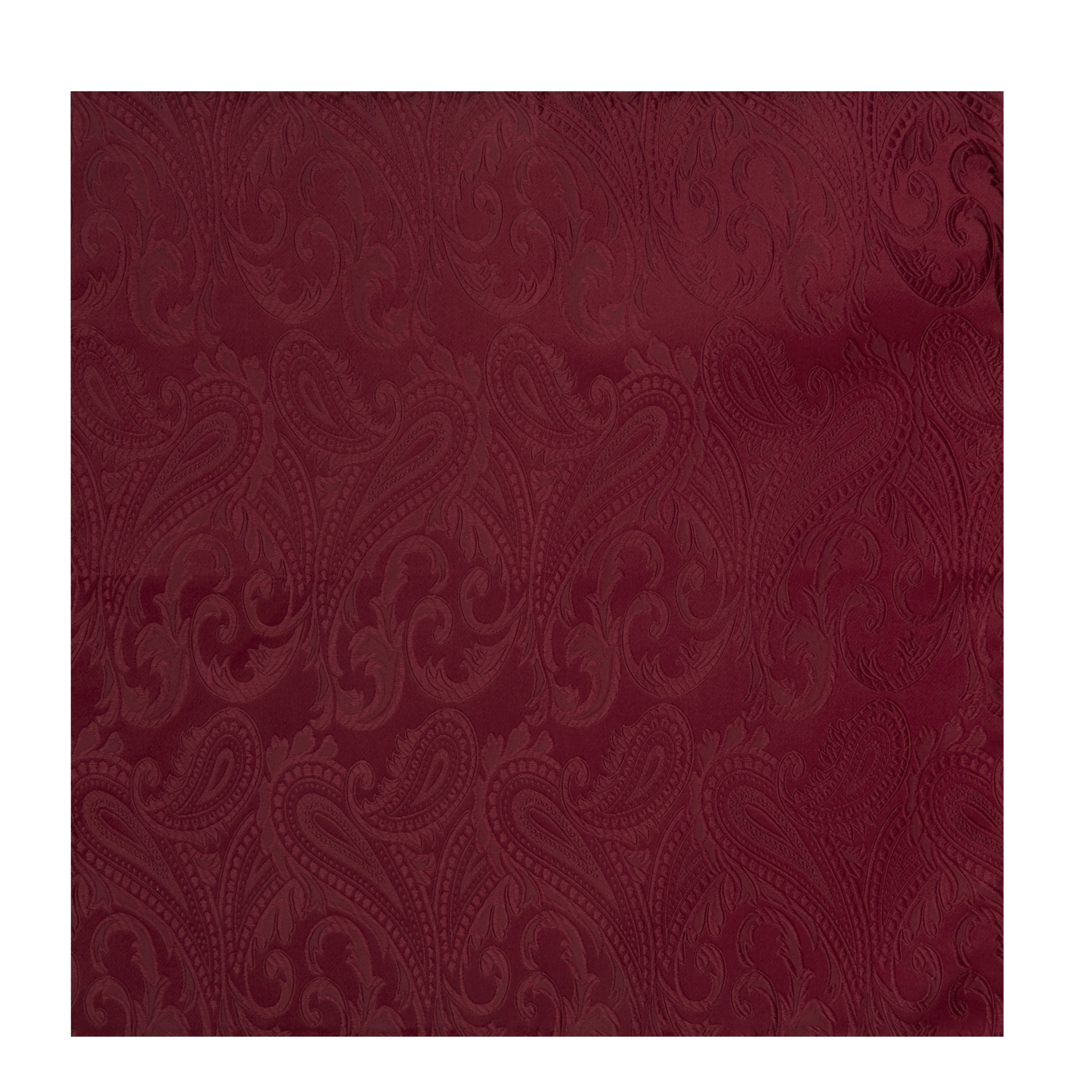 View 2 of product The Turnbull & Asser Burgundy House Paisley Hand-Rolled Silk Pocket Square features elegant paisley silk, expertly hand-rolled edges, and a classic fold—ideal for elevating black tie attire.