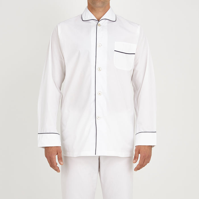 White Piped Cotton Pyjama Set Image 1