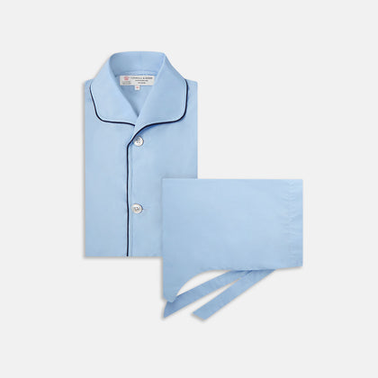 Light Blue Piped Cotton Pyjama Set
