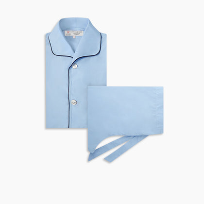 Light Blue Piped Cotton Pyjama Set Image 4