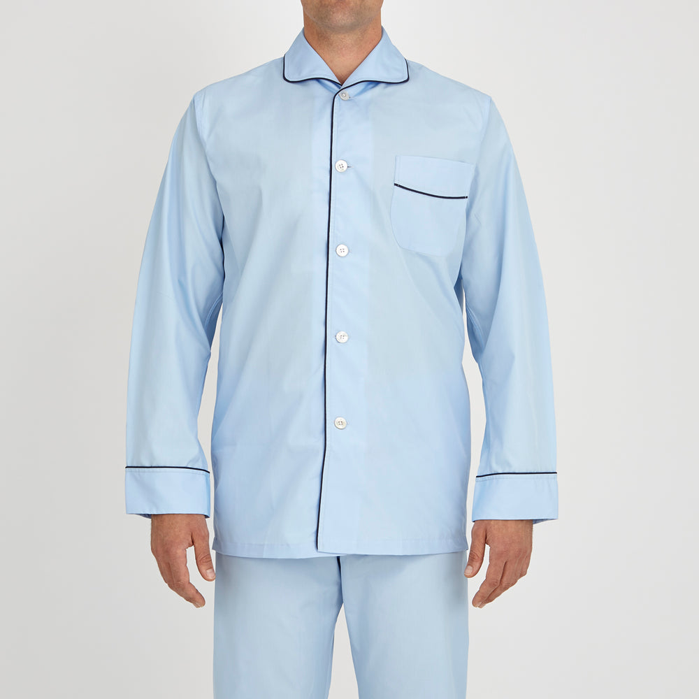Light Blue Piped Cotton Pyjama Set