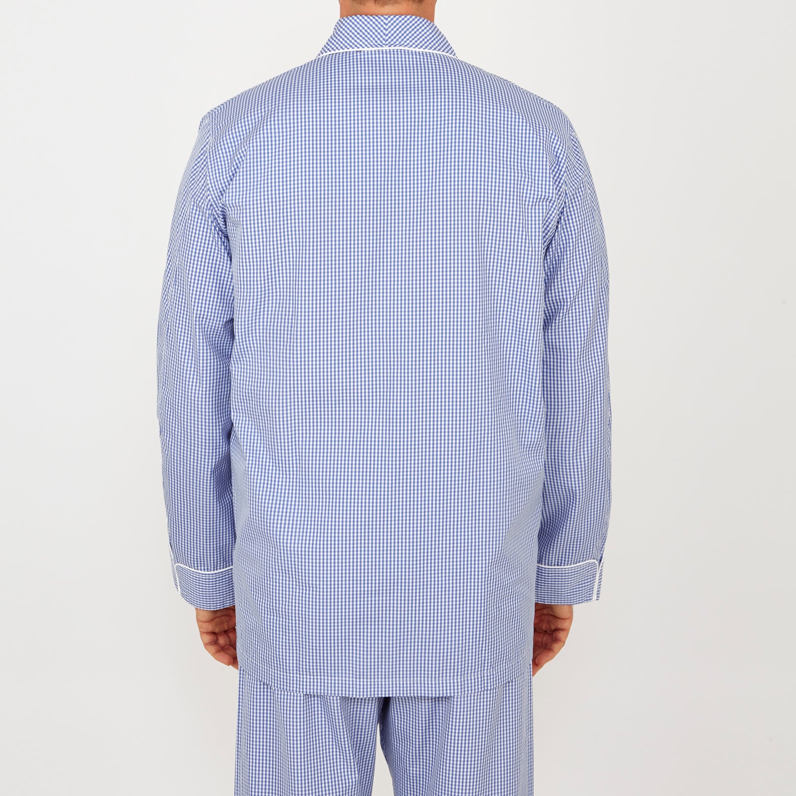 Mid Blue Gingham Check Piped Cotton Pyjama Set