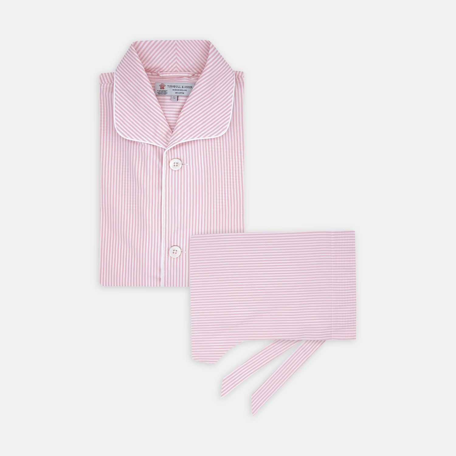 Pink Bengal Stripe Piped Cotton Pyjama Set