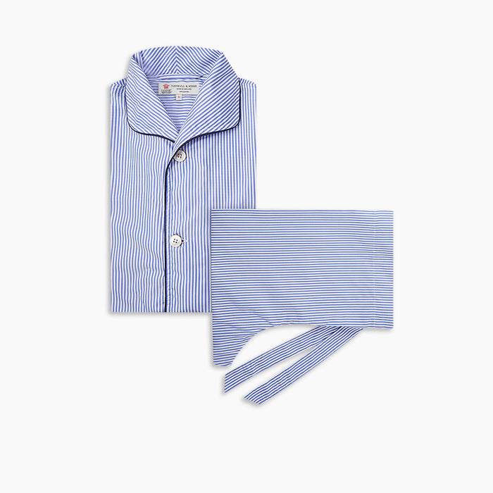 Blue Bengal Stripe Piped Cotton Pyjama Set Image 4