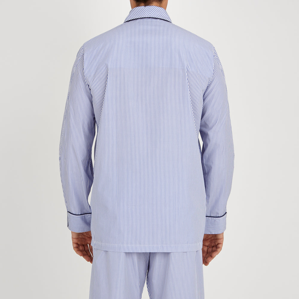 Blue Bengal Stripe Piped Cotton Pyjama Set