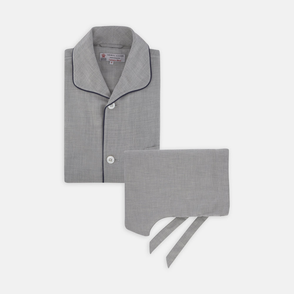 Grey Piped Cashmere Blend Pyjama Set