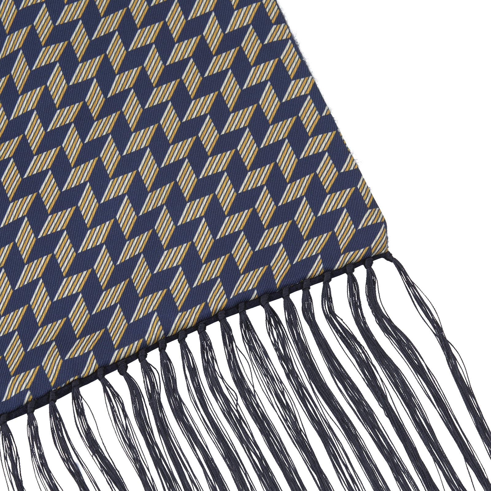 Navy Zig-Zag Silk and Cashmere Scarf