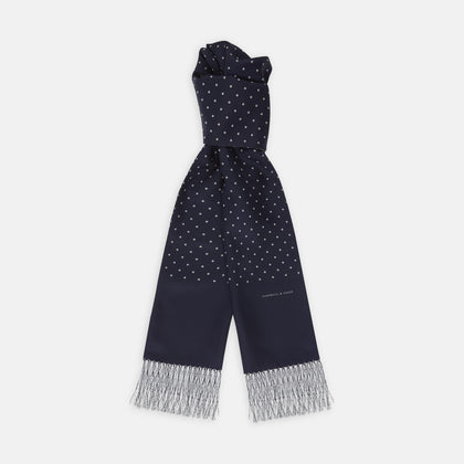 Navy and White Spotted Silk Scarf