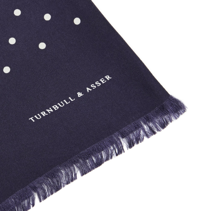 Navy and White Spotted Silk Scarf Image 1