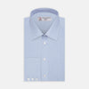 View 2 of product A circular piece of Turnbull & Asser Light Blue End-on-End Cotton Fabric with a light gray border is shown against a plain white background.