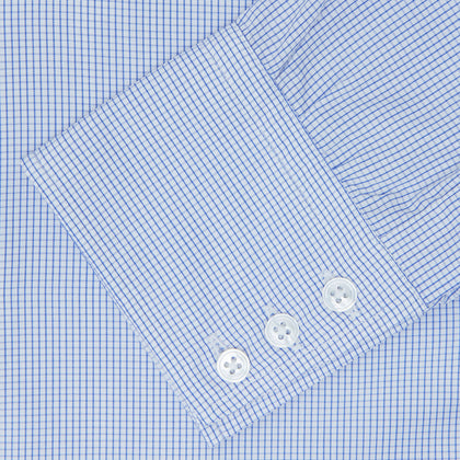 Blue Grid Check Shirt with T&A Collar and 3-Button Cuffs Image 5