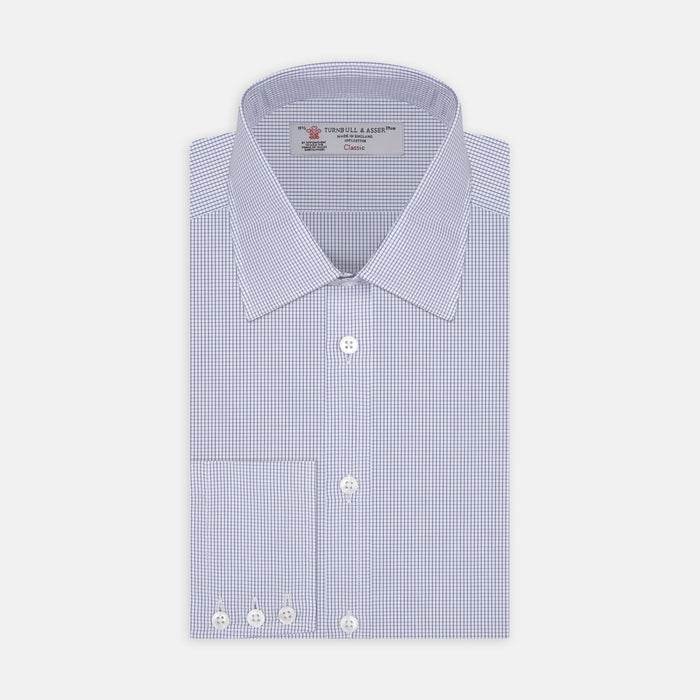 Blue Grid Check Shirt with T&amp;A Collar and 3-Button Cuffs